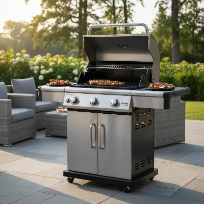 Char-Broil Performance 4-Burner Gas Grill on a patio ready for cooking